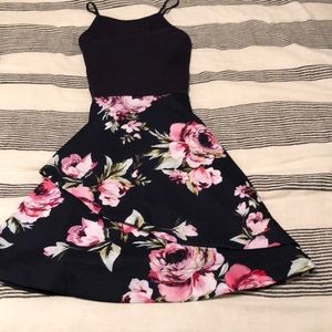 high neck floral homecoming dress